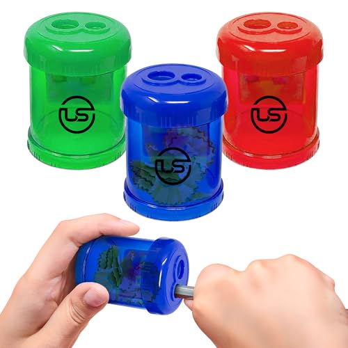 Pencil Sharpeners, 3 Pack Blue Dual Hole Sharpener with Receptacle Pencil Sharpener Manual Pencil Sharpeners for Regular and Oversized Pencils or Crayons - size: 3 Pack