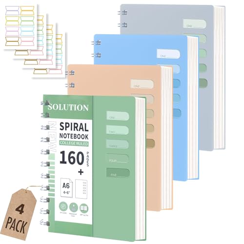 4 Pack Small Spiral Notebooks 4 x 6 Pocket Notebook College Ruled Hardcover | 160 pages with label stickers,Hardcover notebook for school,office,journal,work,travel and daily notes - size: A6(4x6in), style: Multicolor-4 Pack