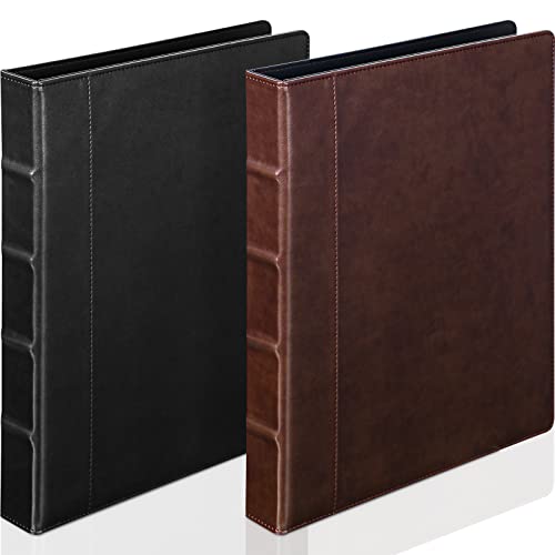 Marspark 2 Pcs 3 Ring Leather Binder Notebook Vintage Professional Binder Hardback Letter Size 8.5 x 11 Documents Round Rings Holds 200 Sheets with 2 Inner Pockets(1.5 Inch,Brown, Black) - color: Brown, Black, size: 1.5 Inch