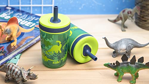 Zak Designs Dino Camo Kelso Tumbler 3pc Set, Leak-Proof Screw-On Lid with Straw, Bundle for Kids Includes Plastic and Stainless Steel Cups with Additional Sipper - color: Dino Camo, size: 3 Piece Set (Pack of 1)