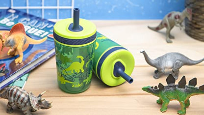 Zak Designs Dino Camo Kelso Tumbler 3pc Set, Leak-Proof Screw-On Lid with Straw, Bundle for Kids Includes Plastic and Stainless Steel Cups with Additional Sipper - color: Dino Camo, size: 3 Piece Set (Pack of 1)