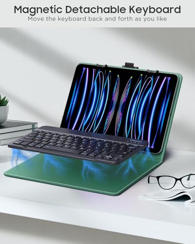 MoKo Universal Tablet Case with QWERTY Keyboard for 9",9.7",10.1",10.2",10.4",10.5",10.9",11" Tablet, with Removable Wireless Bluetooth Keyboard&Pen Holder for iPad Samsung Fire Pixel, Midnight Green - color: Midnight Green