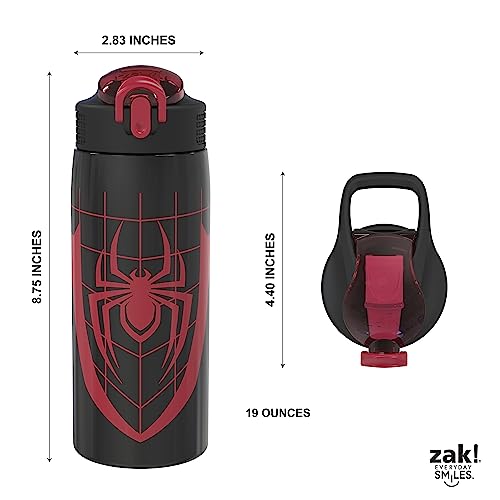 Zak Designs Marvel Spider-Man Water Bottle for Travel and At Home, 19 oz Vacuum Insulated Stainless Steel with Locking Spout Cover, Built-In Carrying Loop, Leak-Proof Design (Miles Morales) - color: Marvel Spider-Man