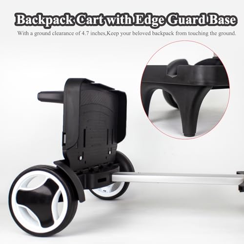 Backpack Trolley Wheeled Cart with Edge Guard Base Noiseless Big Wheels Aluminium Alloy Folding Hand Truck with Luggage Strap for Universal Backpacks Luggage cart for Teenagers,Adults,School,Travel - size: Noiseless Large Wheels with Edge Guard