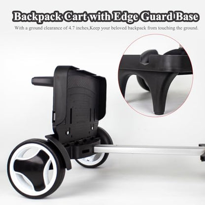 Backpack Trolley Wheeled Cart with Edge Guard Base Noiseless Big Wheels Aluminium Alloy Folding Hand Truck with Luggage Strap for Universal Backpacks Luggage cart for Teenagers,Adults,School,Travel - size: Noiseless Large Wheels with Edge Guard