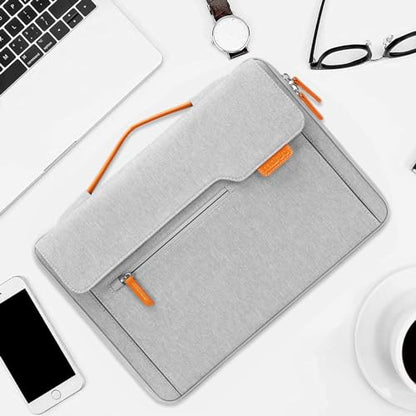 MOSISO 360 Protective Laptop Sleeve Compatible with MacBook Air 13.6 M5 M4 M3 M2 M1/Neo/Pro 13/14, HP Dell ASUS Lenovo, Flapover Bag with Fully Open Zipper&Handle&Pockets, Gray