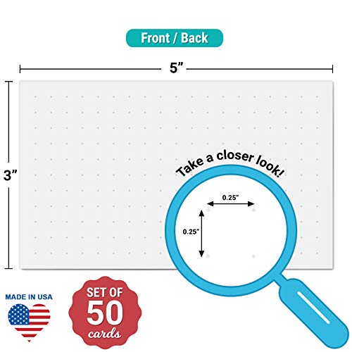 321Done Dot Grid Index Cards, Dot Pattern - Made in USA - Extra Small 3x5 (Set of 50) Dot Bullet 0.25 Double-Sided Journal Planning Graph Ruled Grids Thick Heavy Duty Cardstock, 1/4 inch, White - color: Dots - Larger 0.25" Grids, size: X-Small (3" x 5")
