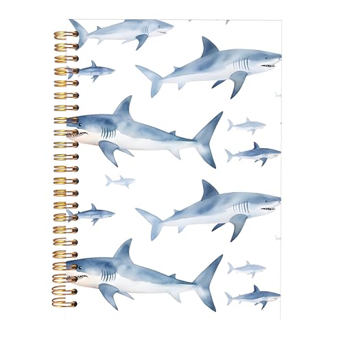 KAOWT Ocean Shark Notebook Journal, Shark Gifts Office Supplies Notebooks for Note Taking, Marine Biology Ocean Journal, Shark Lover Gifts, Hardcover Spiral Notebook 5.5x8.3in - color: Summer notbook-watercolor shark