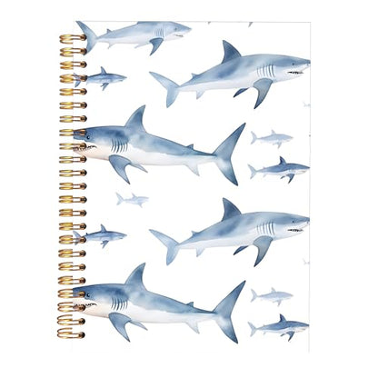 KAOWT Ocean Shark Notebook Journal, Shark Gifts Office Supplies Notebooks for Note Taking, Marine Biology Ocean Journal, Shark Lover Gifts, Hardcover Spiral Notebook 5.5x8.3in - color: Summer notbook-watercolor shark