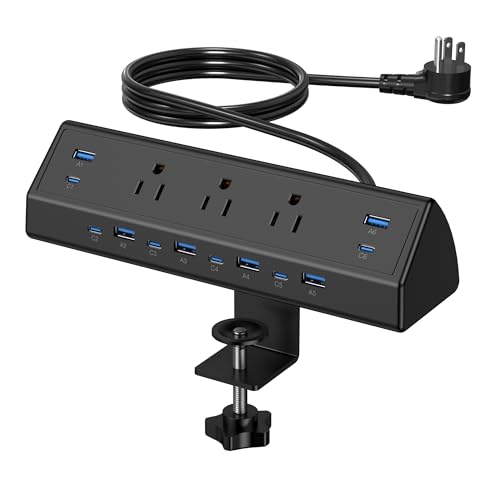 Jgstkcity 130W Desk Clamp Power Strip, 12 USB Ports (6 PD 65W USB-C),Surge Protector,ETL Listed Power Hub Extension Cord,Fast Charging Station for Home Office Desk Edge Mount (Black, 12 USB-130W) - color: Black, size: 3 Outlets & 12 USB Ports - 130W