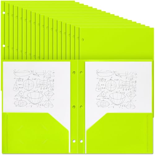 Yeaqee 72 Pcs Plastic Folders with Pockets Bulk 3 Hole Punched 2 Pocket File Folders for 3 Ring Binder Divider Folder for Notebooks, Durable Poly for Office Home (Neon Green) - color: Neon Green