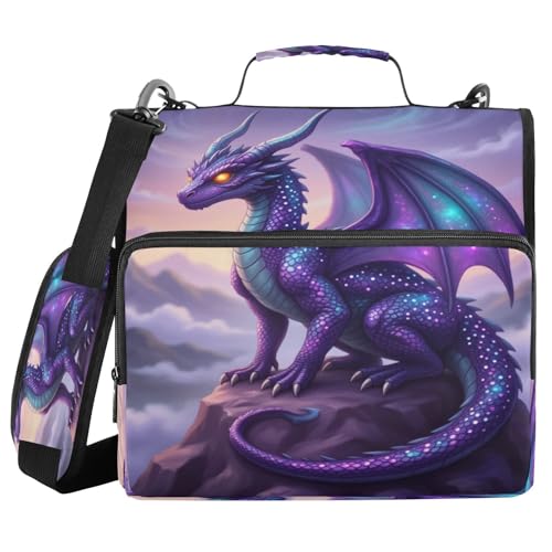 Gredecor 3 D-Ring Zipper Binder 1.5 in Waterproof Dragon Purple Galaxy Binder with Zipper Shoulder Strap, Multi-Pockets Organizer Bag for School & Office Supplies, Storage 500 Sheets Capacity - color: Dragon Purple Galaxy