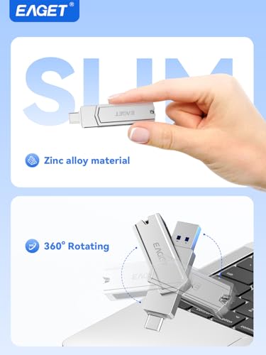 EAGET 64GB Flash Drive, USB C 2-in-1 USB-C & USB-A 150MB/s High-Speed Thumb Drive, Dual Connector Memory Stick for iPhone 15/16/17, Android, MacBook, Laptop, Tablet, PC - Metal Body - size: 64GB