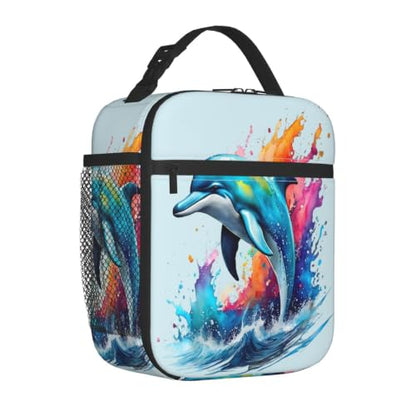 Colorful Dolphin Lunch Bag 10In | Insulated Lunch Box Reusable Tote Bag For Picnic Office For Women Men - color: Style 11