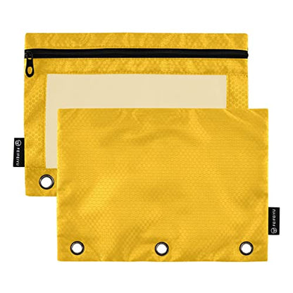 Binder Pouches,Mustard Yellow Pencil Pouch for 3 Ring Binder 2 Pack Clear Pencil Bag with Zipper for Office School Supplies - color: Mustard Yellow