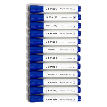 U Brands 파인 팁 드라이 지우개 마커, 지우개 포함, 끌 팁이 있는 화이트보드 마커, 적은 냄새, 블루, 12개 세트 - color: 블루.