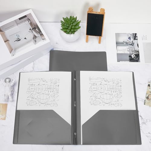 Yeaqee 150 Pack Plastic Folders with Prongs Heavy Duty Plastic 2 Pocket Folder with 3 Prongs, Business Card Slot for Back to School Office Home 11.6 x 9.5 Inch (Grey) - color: Grey
