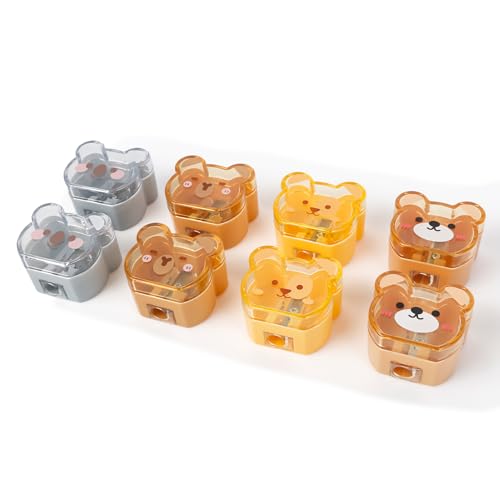 Smilo Cute Pencil Sharpener Manual, Animal Design, Single Hole, 8 Pack | Handheld Color Pencil Sharpeners, Easy Open Tray, Portable to Carry, Back to School, Classroom Rewards, Office Desks Supplies