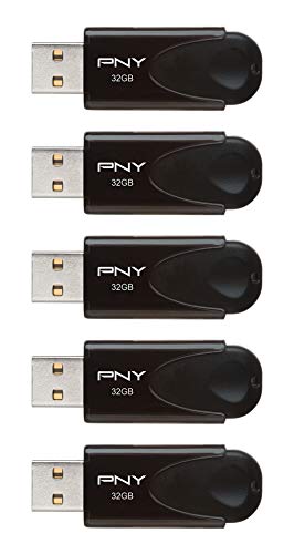 PNY 32GB Attaché 4 USB 2.0 Flash Drive, Black, (Pack of 5)