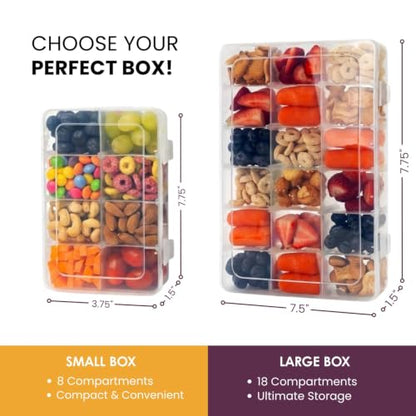 Snack Box Containers Set of 2-Reusable,100 Dissolvable Labels, 8 Adjustable Compartments, Dishwasher Safe, BPA-Free, Food Grade, Durable Design, PARENT TESTED PARENT APPROVED AWARD (2 Pack)(Clear) - color: Clear (New), size: Small