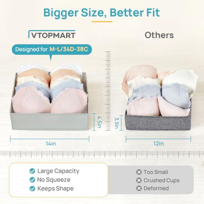Vtopmart 4 Pack Large Bra Drawer Organizer, 14 Inch Foldable Fabric Underwear Storage Tray for Dresser Drawers, Keeps Shape for M-L/34D-38C Bras, Closet Organizer - size: 14"x11"