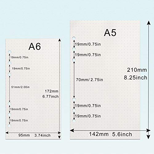 A6 Refill Paper, [3 Pack] Toplive 100GSM Thick Refillable Paper 6 Hole Filler Inserts Loose Leaf Paper 135 Sheets (270 Pages) for 6 Ring Binder Journal Notebook-Dotted Paper - style: Dot 3 Pack
