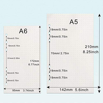 A6 Refill Paper, [3 Pack] Toplive 100GSM Thick Refillable Paper 6 Hole Filler Inserts Loose Leaf Paper 135 Sheets (270 Pages) for 6 Ring Binder Journal Notebook-Dotted Paper - style: Dot 3 Pack