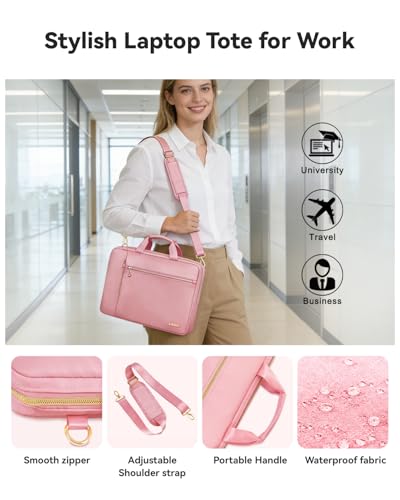 15.6 16 Inch Laptop Bag Case for Women Men Compatible with MacBook Pro M5/HP OmniBook Omen Envy/Dell Pro Inspiron/Lenovo Yoga IdealPad, Messenger Carrying Briefcase Computer Bag Case, Pink - color: Pink, size: 15.6 inch