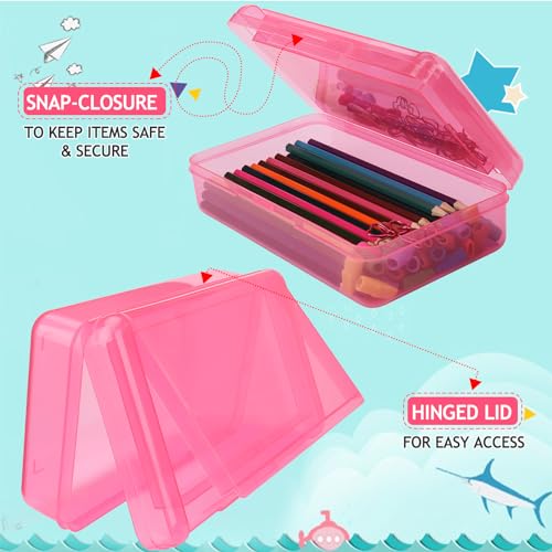 SFLHHDM Large Pencil Box, Double Layer Capacity Pencils Holders, Clear Hard Pen Case with Snap-tight Lid, Plastic Pencil Case for Office School, Pen Boxes Storage School Box (Hot Pink-1pcs) - color: Hot Pink-1pcs