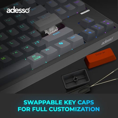 Adesso EasyTouch 1100 Wired/Wireless/Bluetooth Multi-OS Illuminated Mechanical VIA Compact Keyboard with Copilot Ai Hotkey