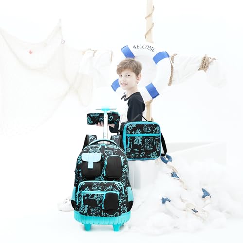 Meetbelify Rolling Backpack for Girls Boys Backpacks with Wheels Kids Carry on Luggage for Girls Boys - color: Boy Game