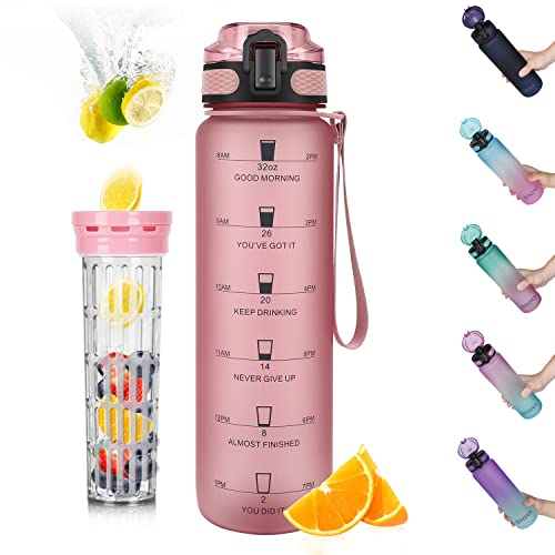 Opard Zip 32oz Plastic Water Bottle Dishwasher Safe, Leakproof Flip-Top Lid, BPA Free Tritan, Wide Mouth Reusable Sports Water Bottle for Gym Hiking Commuting Outdoor Travel and School - color: Z-Pink, style: 32 Ounces