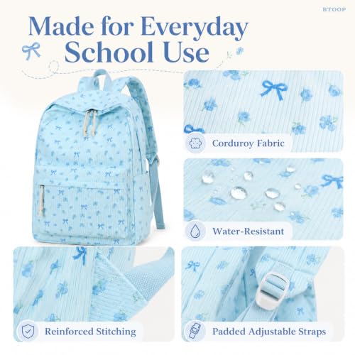 BTOOP School Backpack for Teens Large Cute Bookbag Lightweight 15.6 inch Laptop Bag for Girls Women Casual High School College - color: Blue Bow