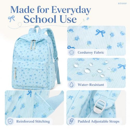 BTOOP School Backpack for Teens Large Cute Bookbag Lightweight 15.6 inch Laptop Bag for Girls Women Casual High School College - color: Blue Bow