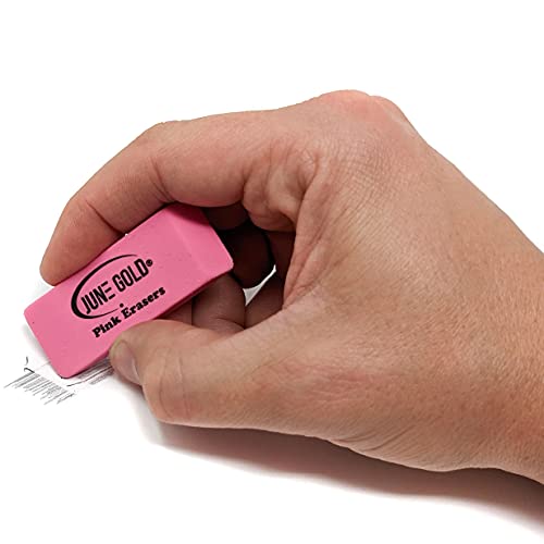 June Gold 16 Pink Rubber Erasers | This all-purpose eraser is not too hard and not too soft and is perfect for homes & offices - color: Pink