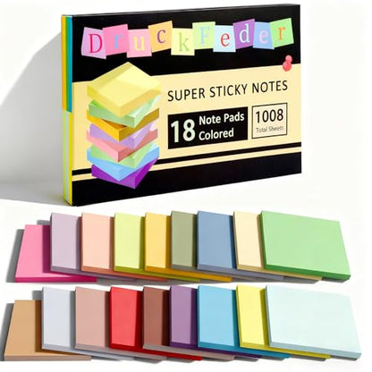 (18 Pads) Sticky Notes 3x3 inch, Self-Stick Note Pads, 18 Colorful Sticky Notes for School Supplies or Office Supplies
