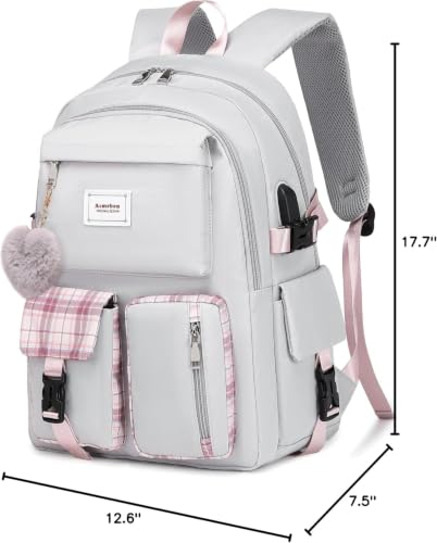 Acmebon Girl Roomy Fashion Laptop Backpack Set Casual Daypack Set for Women Grey - color: Grey