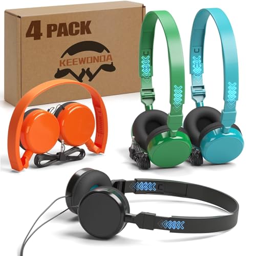 Keewonda 4 Pack Wired School Classroom Headphones Headsets for Students Teens and Adults Individually Bagged - size: 4Pack