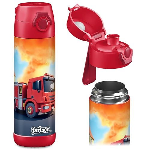 Jarlson® Kids Water Bottle MALI [18OZ] - No Straw Stainless Steel Thermos Bottle - Insulated Waterbottle Leak Proof for School & Sports - Thermo Tumbler for Boys & Girls (Fire Engine) - color: Fire Engine Red, size: 18 Ounces