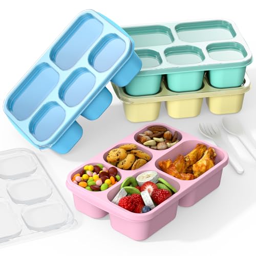 Bento Box Adult Lunch Box - 4 Pack, 5 - Compartment Meal Prep Container for Kids, Reusable Food Storage Snack Containers - Stackable for School, Work, and Travel (PP(Blue/Pink/Green/Yellow)) - color: PP(Blue/Pink/Green/Yellow)