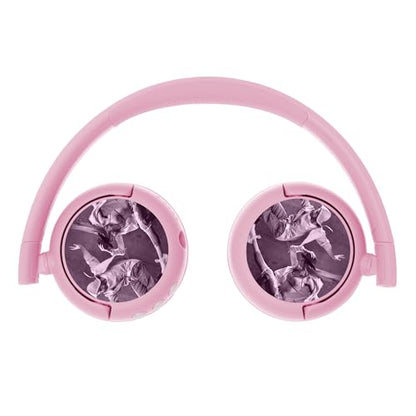 BuddyPhones POP Fun | Foldable Bluetooth Kids Headphones + Microphone, Works Wired or Wireless - SafeAudio Volume Limiting for iPhone/iPad/Tablet/PC and More (Pink)