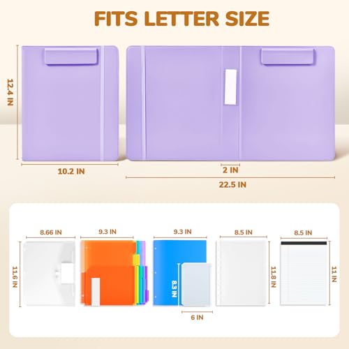 JoyCat 3 Ring Binder Clipboard with Storage,12.4"x10.2"Magnetic Clipboard Folder with 5 Expandable Folders,Refillable Lined Notepad (11" x 8.5"),Ideal for School Office Nursing(Purple) - color: Purple