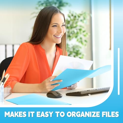 Gueevin 100 Pack Plastic Folder with Pockets, 2 Pocket Folders, Plastic Glossy Folders Fit Letter Size Paper, Heavy Duty Durable File Folder with Business Card for Home Office School (Light Blue) - color: Light Blue