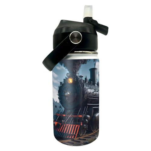 Train Kids Water Bottle 12oz Stainless Steel Insulated Bottle Vacuum Leak Proof Straw Lid with Double Wall BPA Free School (Color4) - color: Color4