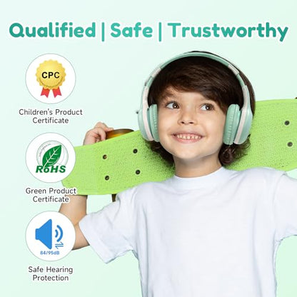 EarFun K2 Kids Bluetooth Headphones, Kids Headphones with Volume Limited, 40H Playtime, Built-in Mic, Stereo Sound, Foldable Over-Ear Headphone for School/Travel/iPad/Tablet, Green - color: Green