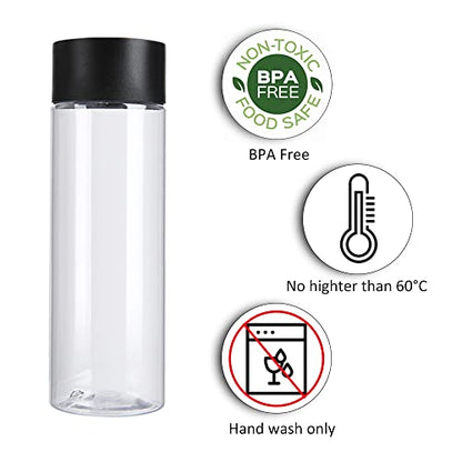 zmybcpack 24 Pack 10 OZ (300 ml) Clear PET Plastic Juice Bottles with Black Lids - Plastic Smoothie Bottles Ideal for Juice, Milk, Homemade Beverages - size: 10 OZ 24 pack (black lids)