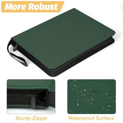 GERMUN 3 Ring 9 Pocket Zipper Card Binder, 720 Double Sided Standard PU Trading Card Album Folder for TCG & Sports Cards, Not Fit Top Loaders (Dark Green) - color: 9 Pocket 720 Dark Green