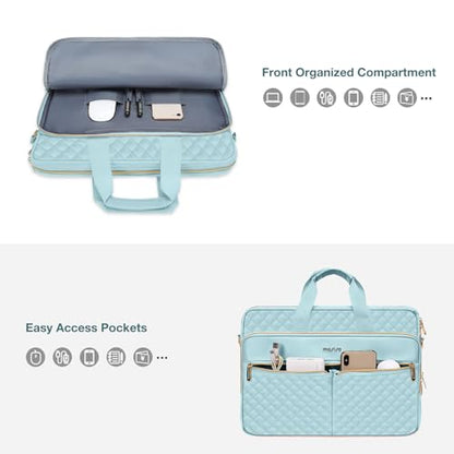 MOSISO 15-16 inch Laptop Bag, Laptop Briefcase Messenger Compatible with MacBook Pro 16/Air 15, HP, Dell, Lenovo, Square Quilted Computer Bag Work Office Business with 3 Pockets&Strap, Ice Blue - color: Ice Blue, size: 16 inch