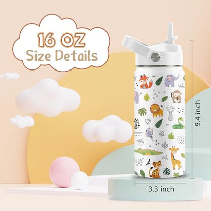 Animal Lovers Gifts,16 oz Water Bottle with Straw Lid, Forest Animals Water Bottle, Stainless Steel Insulated Tumbler, Cute Wildlife Animals Cup Gifts for Birthday Christmas - color: Forest Animals