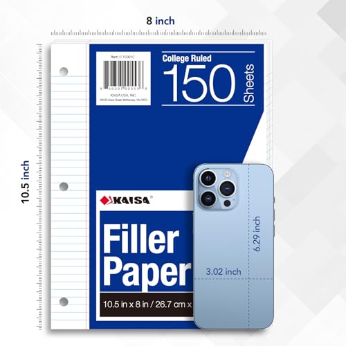 Kaisa Notebook Paper Bulk Wholesale Available 3 Pack Notebook Paper College Ruled 3-Hole Punched Loose Leaf Paper 8x10.5 Filler Paper for 3-Ring Binder, 150 Sheets/Pack (3 Pack-college) - color: College-new, size: 3pack